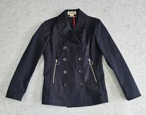 Michael Kors Navy Blue Double Breasted Canvas Peacoat Jacket Size Medium M